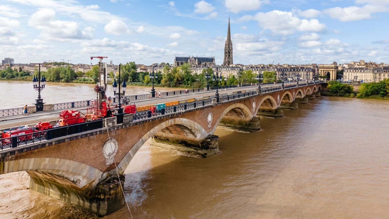Pont de Pierre Bordeaux — Vue aérienne chantier de réhabilitation