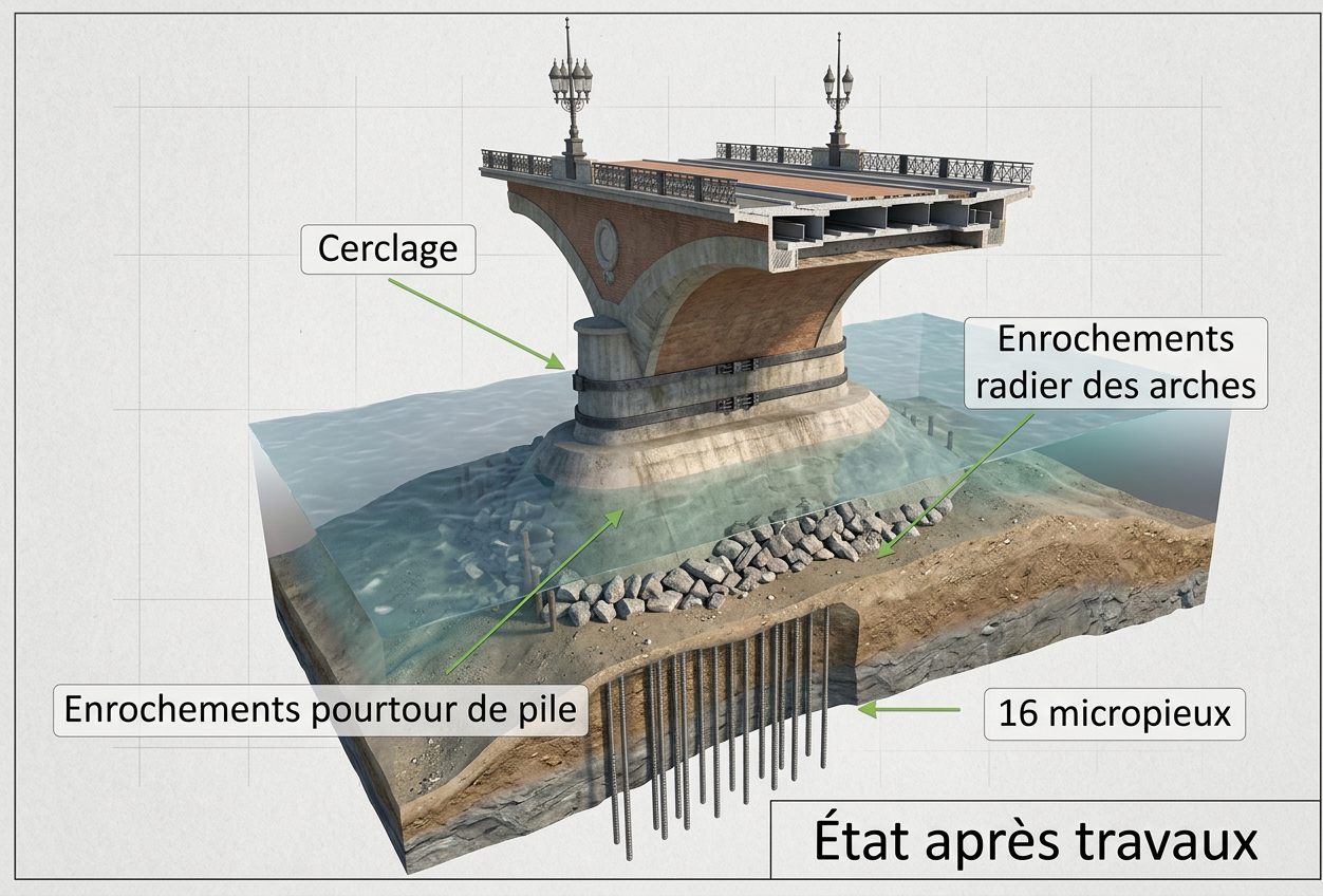 Pont de Pierre — Schéma technique micropieux et cerclage