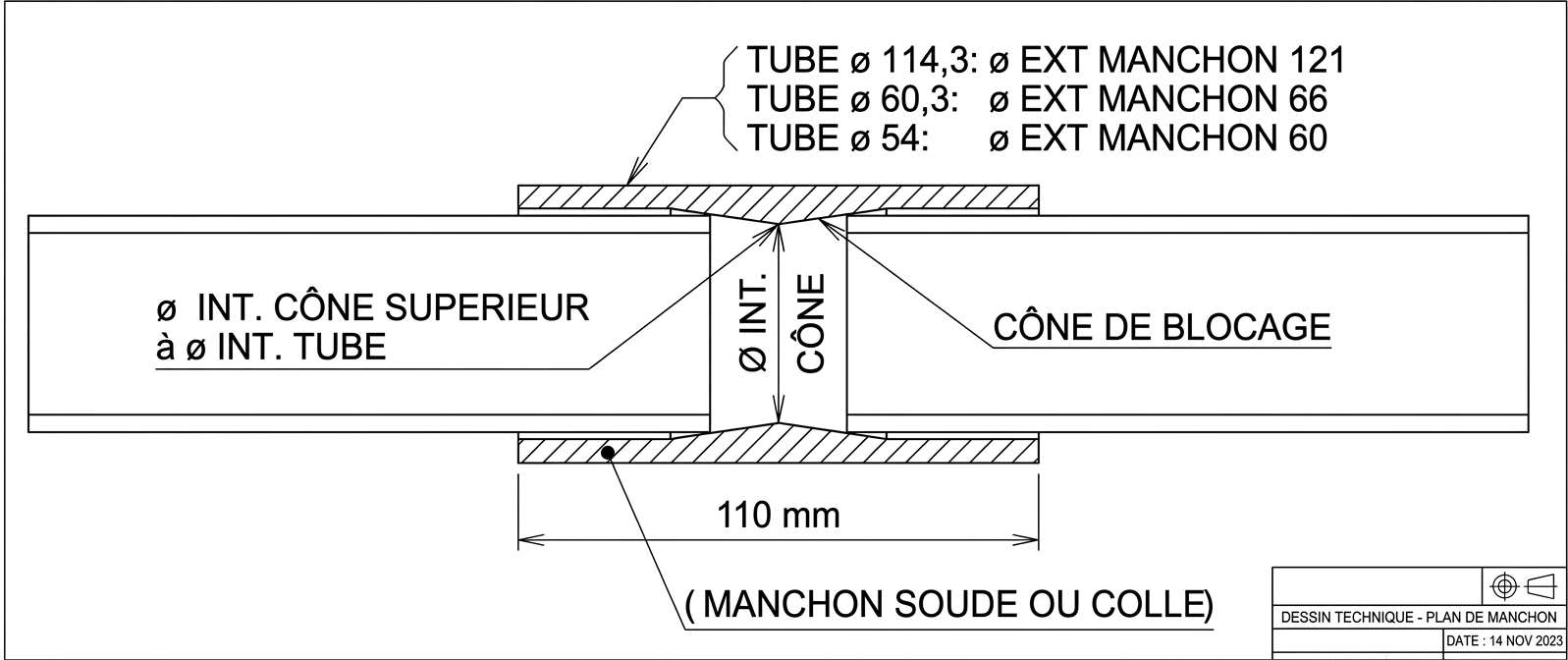 Schéma manchon soudé — tubes tulipés
