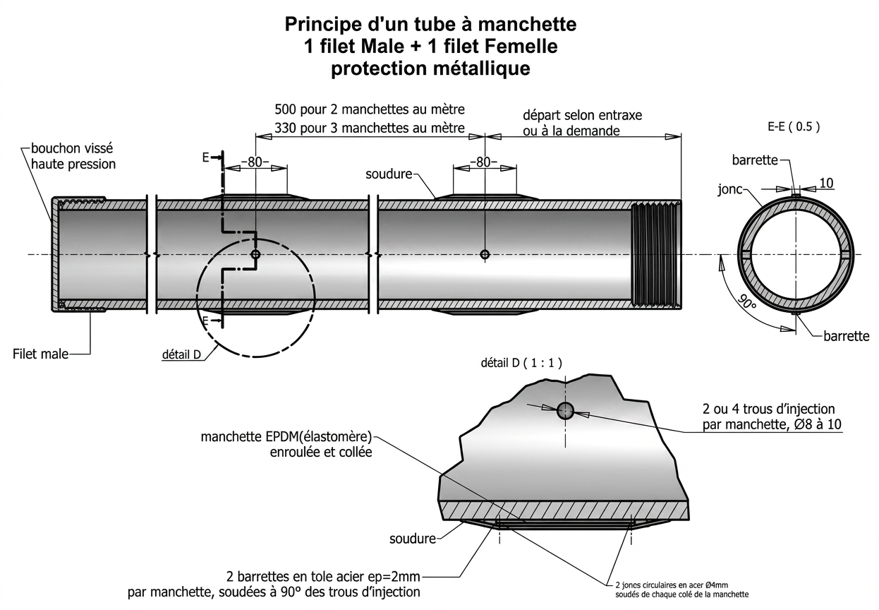Schéma tube à manchette avec protection métallique