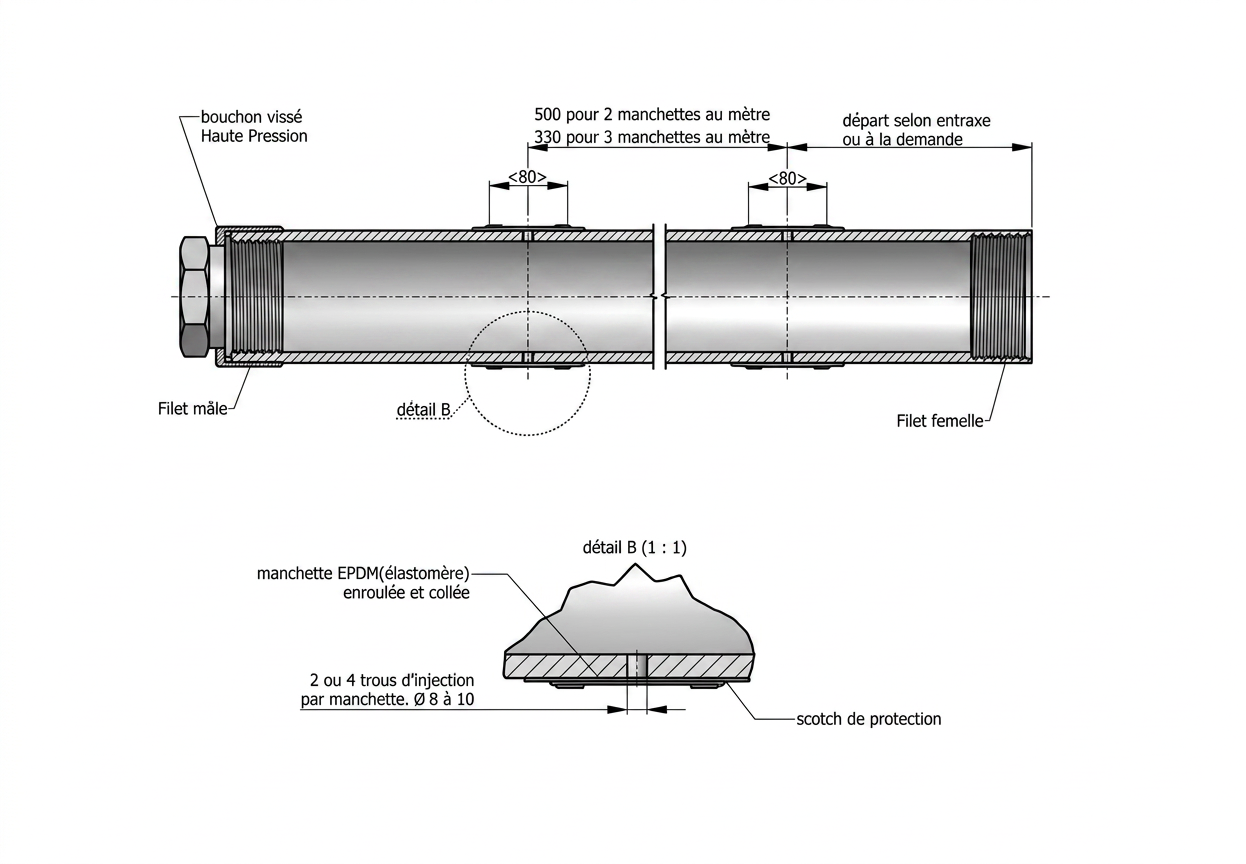 Schéma tube à manchette sans protection métallique